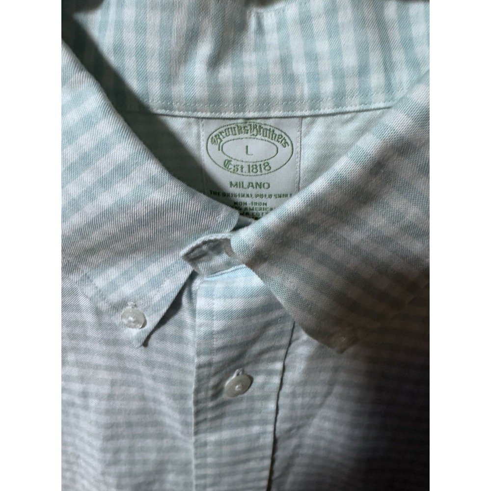 Brooks Brothers Milano Fit Shirt Mens XL Non-Iron Gingham‎ Light Blue